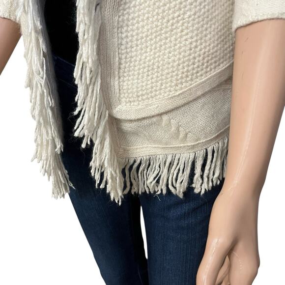 Anthropologie Sleeping On Snow Fringe Cable Knit Cardigan XS Cream Wool Blend - Picture 2 of 7
